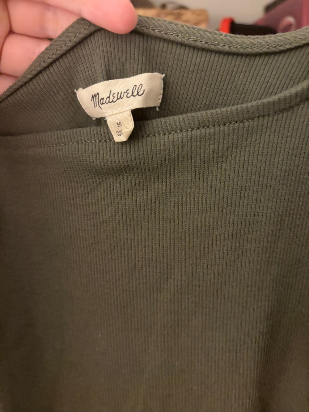 Madewell Olive Ribbed Square Neck Bodysuit